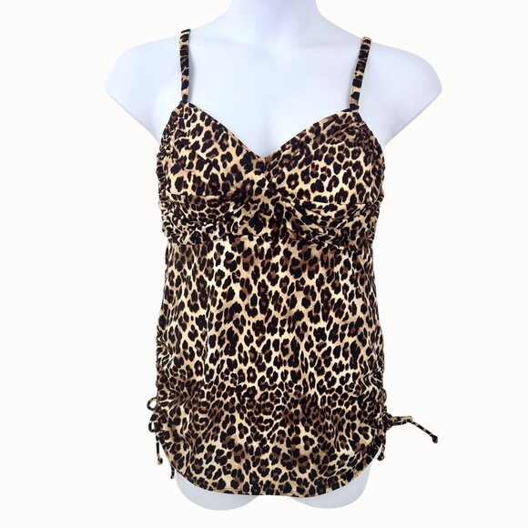 RARE NWT Ruby Ribbon Panther Leopard Print Tankini Top W/ Molded Cups 14 - Picture 2 of 7